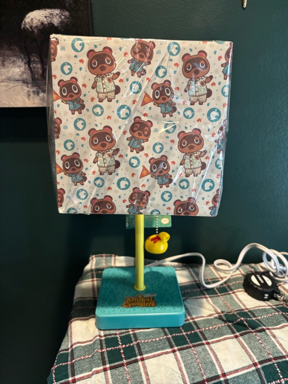 NWT Animal Crossing Tom Nook Pattern Table Lamp - Blue/Green